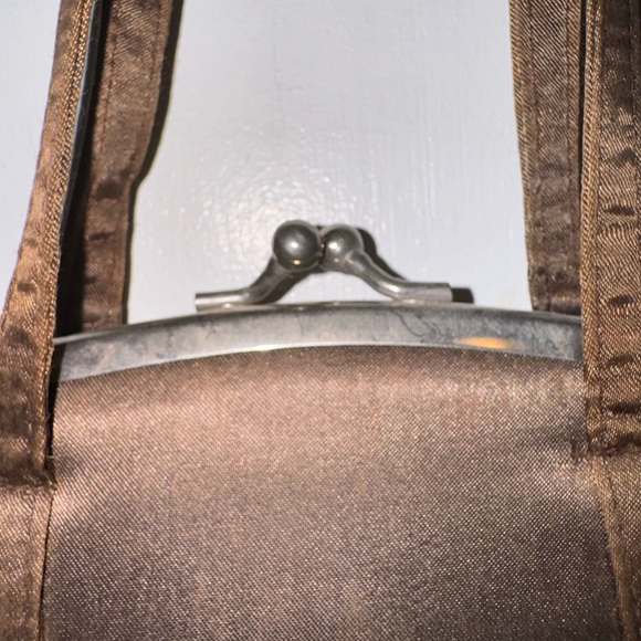 Small Brown Beaded Clutch Handbag Purse Metal Snap - Picture 3 of 8